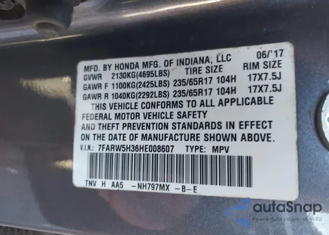 2017 Honda Cr-V Lx from USA, damaged, VIN 7FARW5H36HE008607